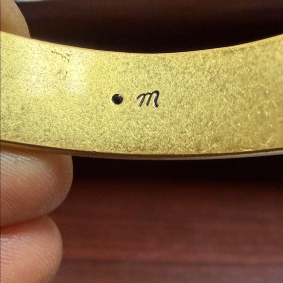 Madewell Gold-Tone (Brass) Hinged Bangle Bracelet with Turquoise Enamel Inlay - Picture 4 of 7